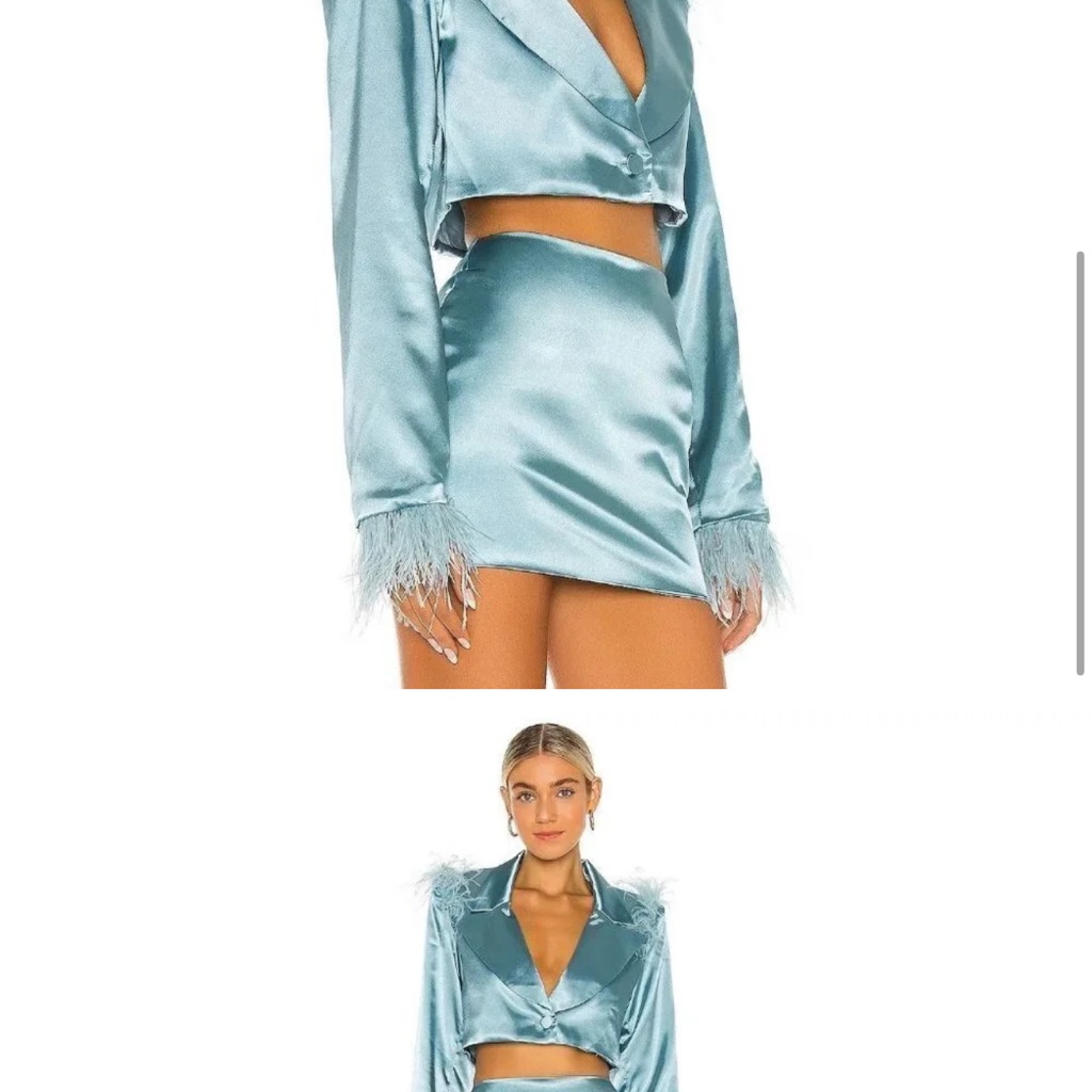 Guizio Satin Blue Feather Cuffed Jacket